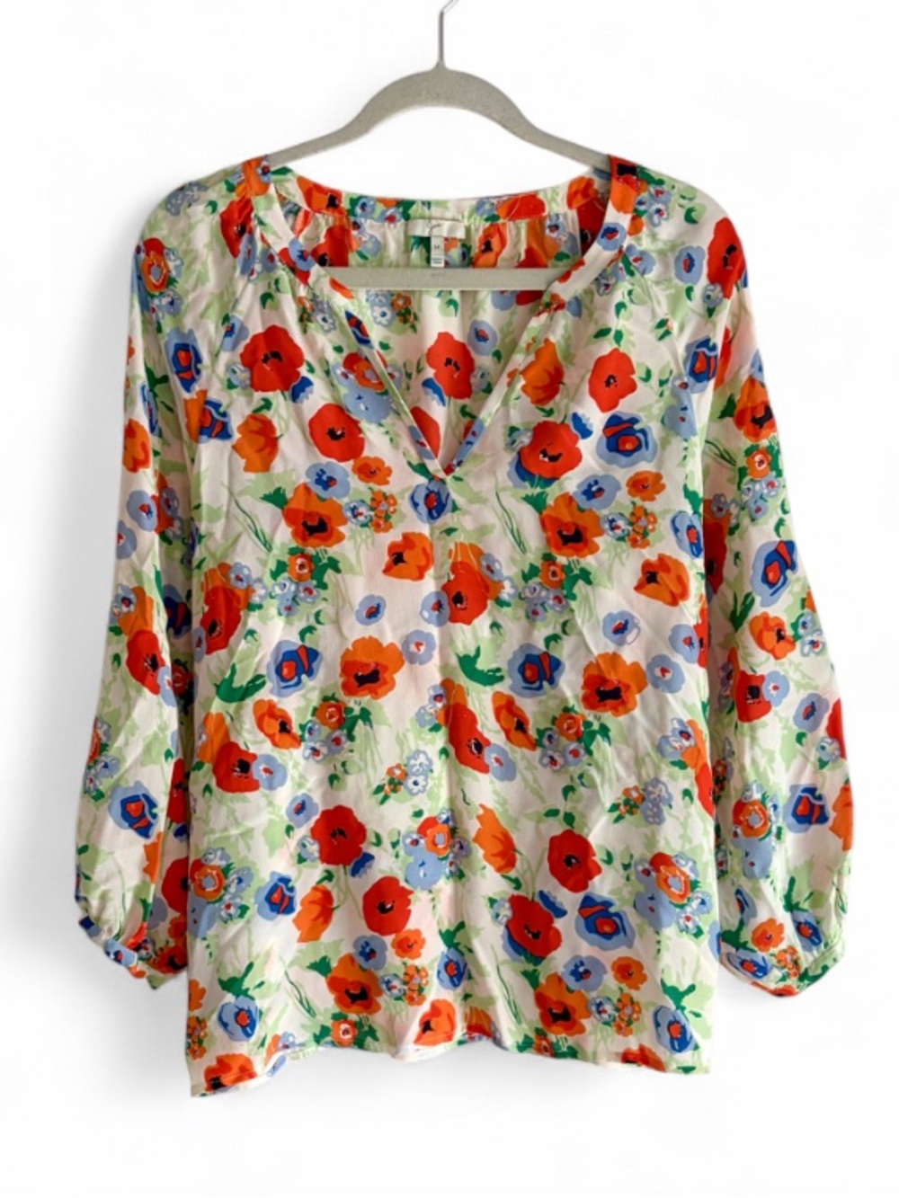Joie 100% Silk Floral V Neck Blouse Size M